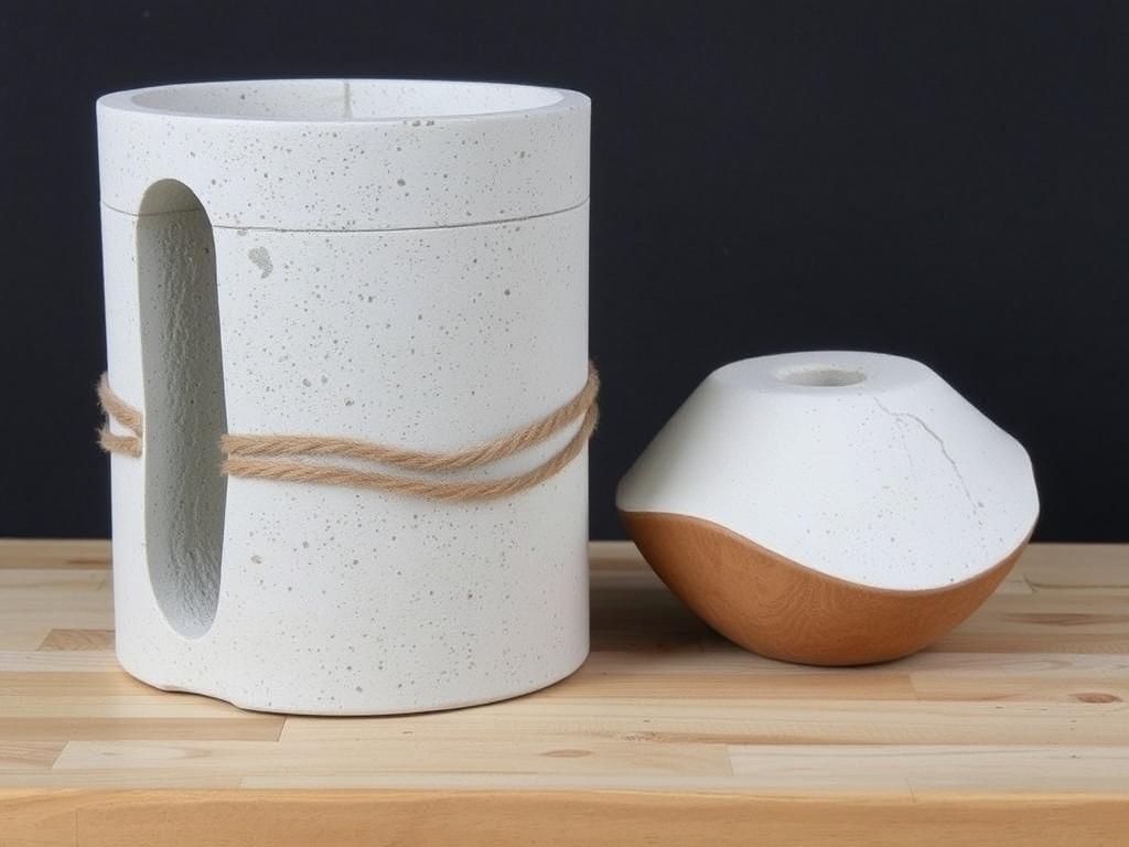     DIY: Betongegenstände selber gießen. Variationen: Beton mit Holz, Metall oder Textilien kombinieren