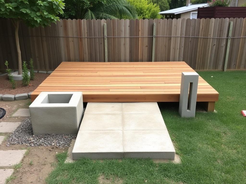 Poser des plots en béton pour une terrasse en bois. Фраза-напоминание Poser des plots en béton pour une terrasse en bois. Фраза-напоминание