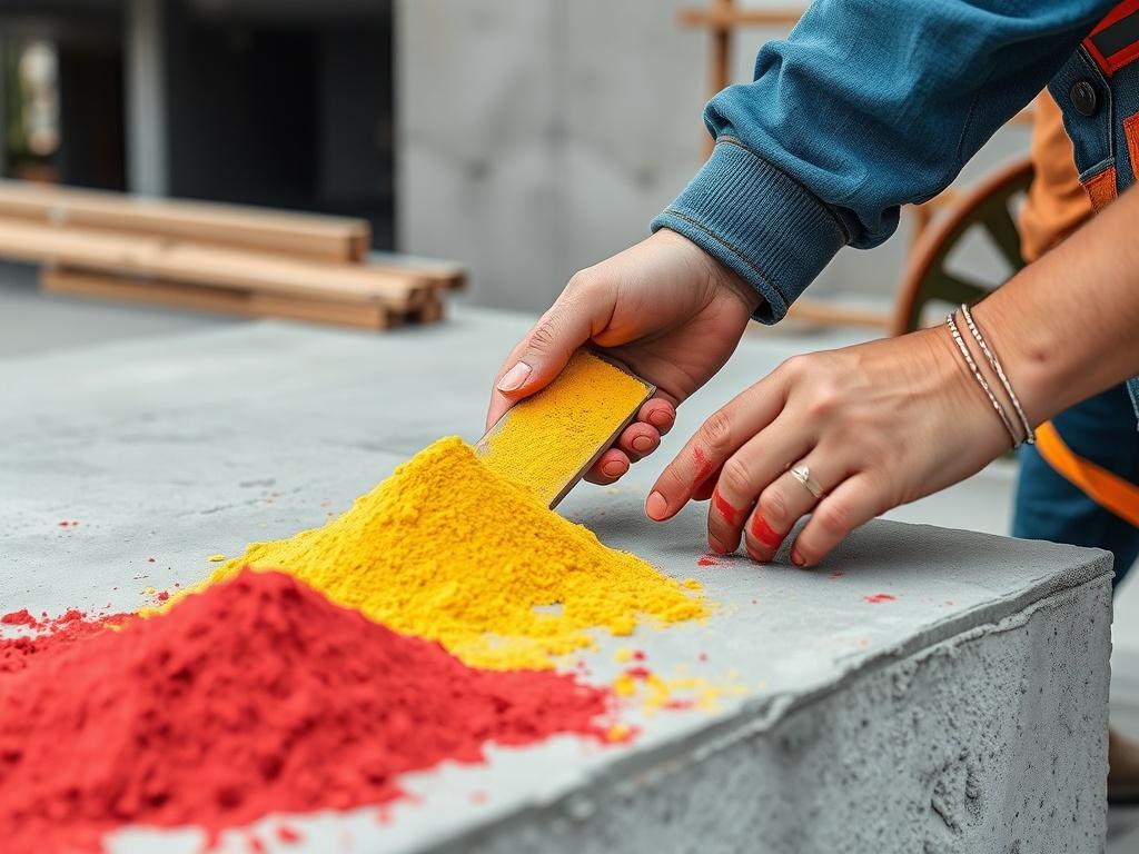 Farbe und Pigmente für Beton verwenden. Kolorimetrie und Farbsteuerung auf der Baustelle Farbe und Pigmente für Beton verwenden. Kolorimetrie und Farbsteuerung auf der Baustelle
