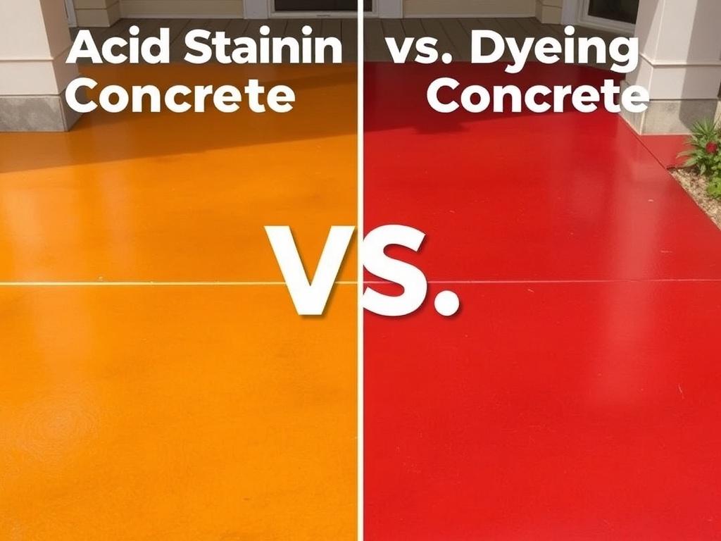 Acid Staining vs. Dyeing Concrete: A Comparison of Color Options. Final recommendations for common projects Acid Staining vs. Dyeing Concrete: A Comparison of Color Options. Final recommendations for common projects