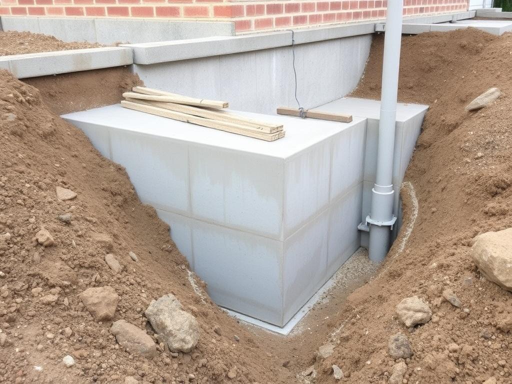 Beton für Kellerwände und Sockel. Entwässerung und Gelände Beton für Kellerwände und Sockel. Entwässerung und Gelände