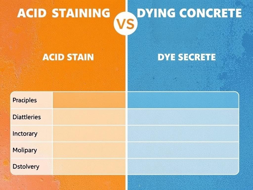 Acid Staining vs. Dyeing Concrete: A Comparison of Color Options. Comparison table: acid stain vs. dye Acid Staining vs. Dyeing Concrete: A Comparison of Color Options. Comparison table: acid stain vs. dye